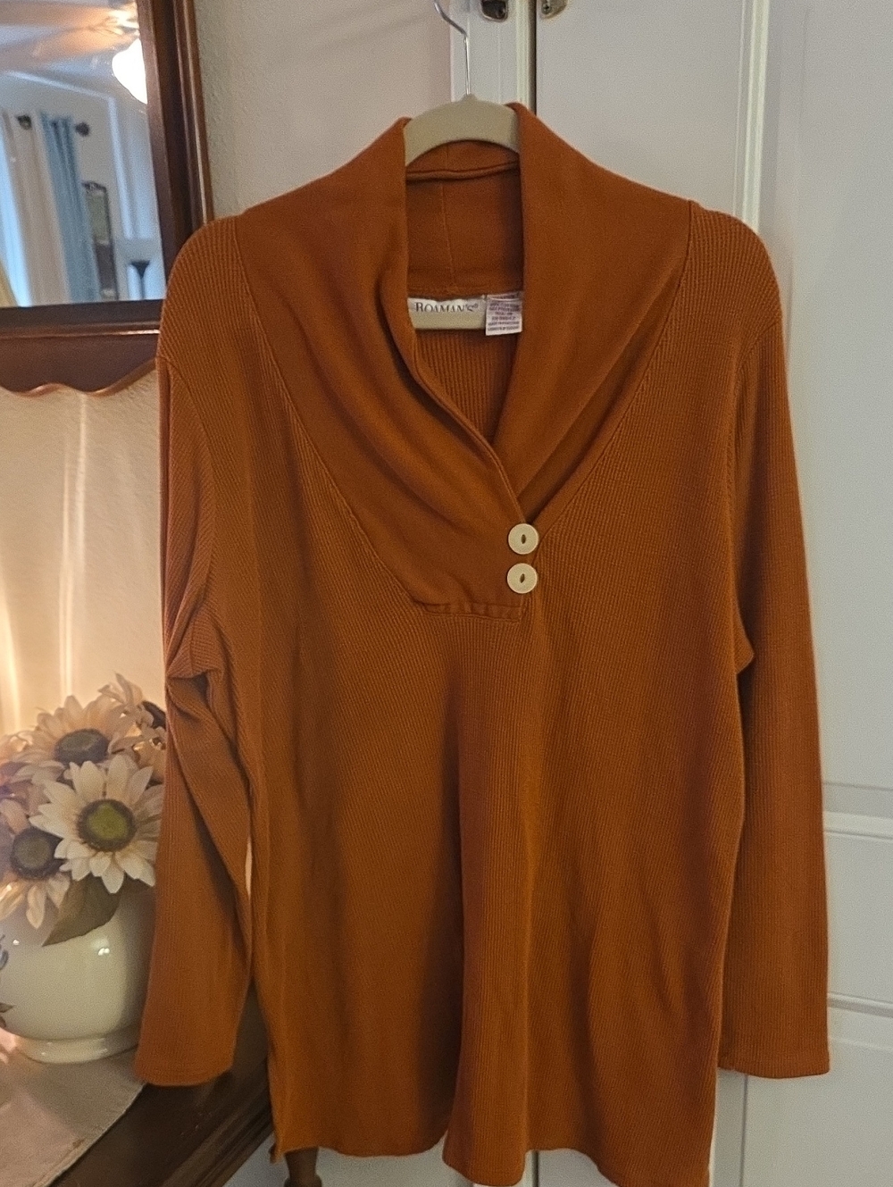 Roaman's Rust Orange Shawl Collar Tunic